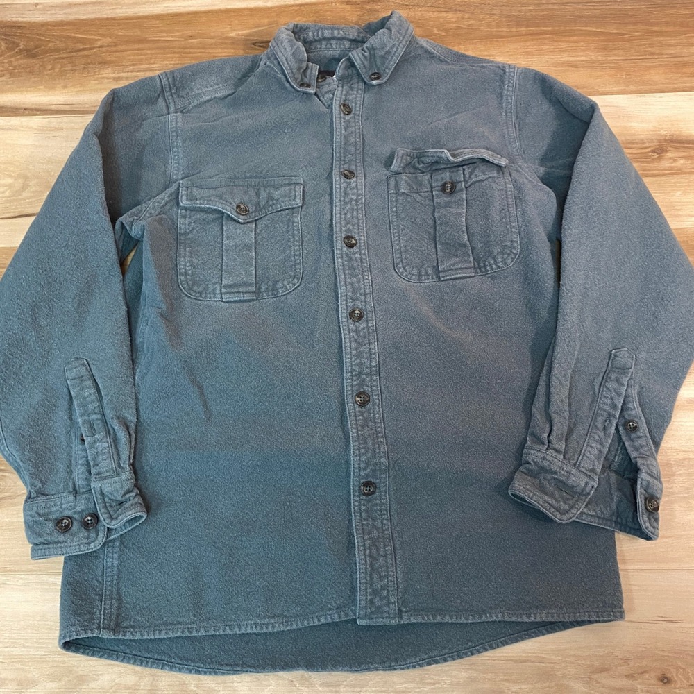 Guide Gear Chamois Flannel Shirt Mens Medium Long Sleeve Button Up Green
